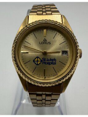 Lorus Watch Womens Gold Tone St. Lukes Hospital Dial Date New Battery 6.5"